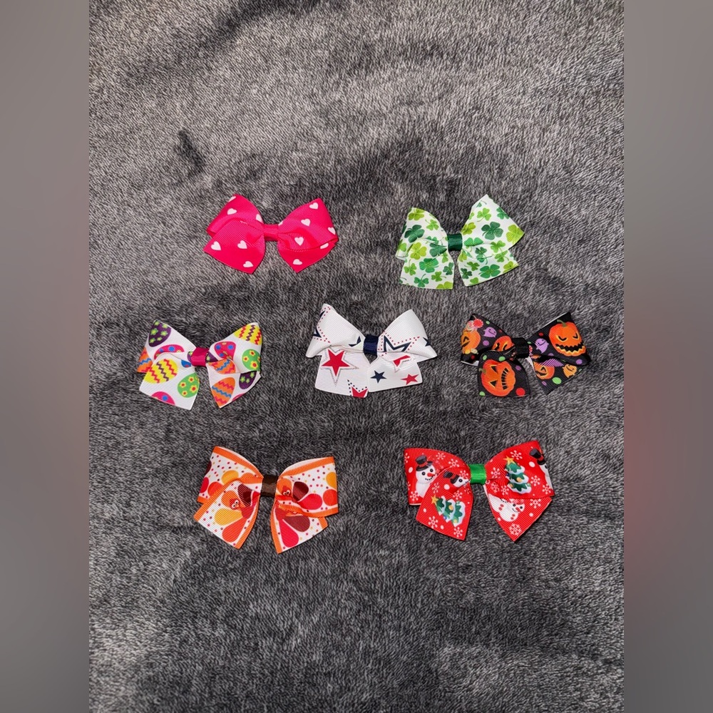 Bundle of 7 Holiday Handmade Hair Bows